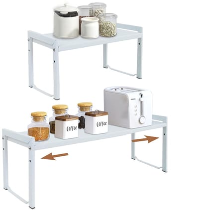 kastrek, 66 cm, stapelbaar keukenrek, organizer, keukenkruidenrek, voorraadkast, verstelbare kastorganizer, opbergrek voor keuken en kantoor (2 stuks, wit, M)