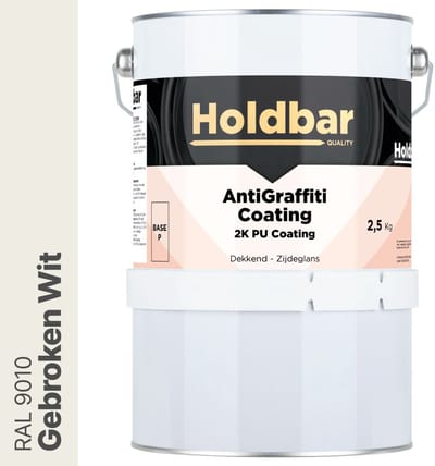 Holdbar Anti Graffiti Coating Gebroken Wit (RAL 9010) 2,5 Kg - Maakt Graffiti verwijderbaar - Graffiti Verwijderen - In Alle Kleuren - Voor Steen, Beton, Hout, Metaal en Tegels