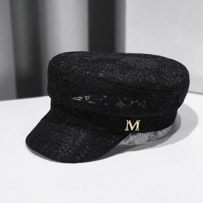 Mode Dentelle Casquette Béret en Dentelle pour Femme Casquette Vintage Protection Solaire Baker Boy Casquette Ajourée Légère Casquette Newsboy Femme black