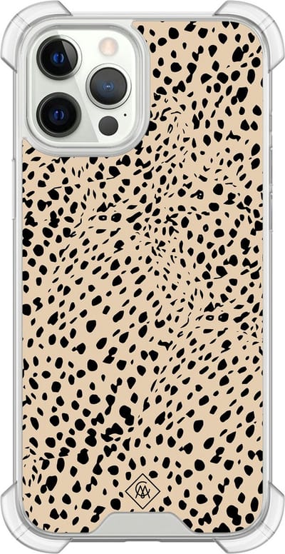 Casimoda® hoesje - Geschikt voor iPhone 12 Pro - Stippen bruin abstract - Shockproof case - Extra sterk - Siliconen/TPU - Bruin/beige, Transparant