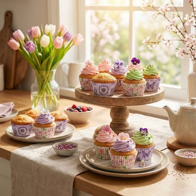 Muffin Cups Lente 100 Stuks – Cupcake Vormpjes 4 Designs – Bakvormpjes Papier – Bloemen & Vlinder Print – Ovenbestendig [57169A]