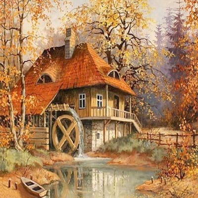 Peinture de diamant rond au bord de l'eau, broderie de maison, point de croix, strass, mosaïque, décoration de maison 30x30CM brown