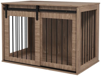 Hondenbench - Kamerkennel - Hondenkooi - Houtlook - Schuifdeur - Afsluitbaar - Ventilatie - Woonkamer - 98x58x61 cm - 1 Stuk - Walnoot Zwart