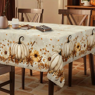 Vintage Pompoen Rechthoekige Tafelkleed voor Tafeldecoratie Keuken Eetkamer Waterdicht Herbruikbaar Tafelkleed voor Tafels Binnen Buiten 90x140cm beige