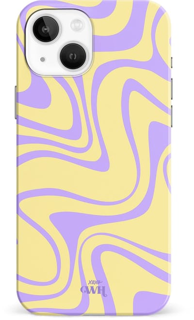 xoxo Wildhearts Sunny Side Up - Double Layer - Hard hoesje geschikt voor iPhone 14 Plus case - Siliconen hoesje iPhone met golven print - Cover geschikt voor iPhone 14 Plus beschermhoesje - geel / paars