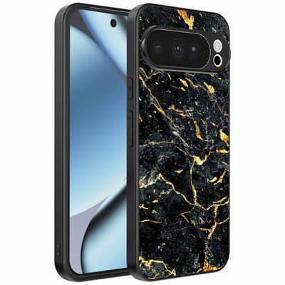 Geschikt voor Google Pixel 10 Pro Telefoonhoesje met Zwart Goud Marmer Opdruk - TPU Backcover Case Black Gold Marble Design - Zwart Goud - Smartphonica geschikt voor Google Pixel 10 Pro