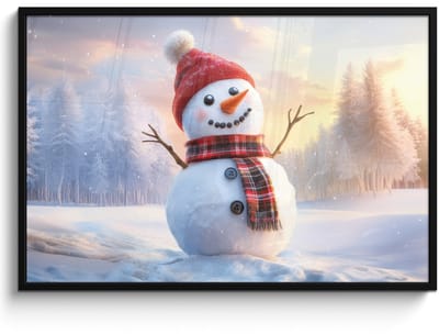 Poster in lijst - Fotolijst 120x80 cm - Posters - Sneeuwpop - Zonsondergang - Wit - Posterlijst zwart - Decoratie - Wanddecoratie woonkamer - Muurdecoratie slaapkamer