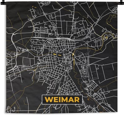 Wandkleed - Wanddoek - Goud – Duitsland – Plattegrond – Gold – Stadskaart – Kaart – Weimar - 180x180 cm - Wandtapijt