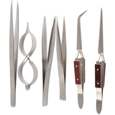 6 stuks / Set Sieraden Rechte Gebogen Punt Zelfvergrendelende Pincet Sieraden Maakgereedschap gray