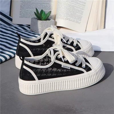 Kleine Witte Schoenen Dames Mesh Ademend Hol Herfst Veelzijdig Dunne Nieuwe Dikke Zool Canvas Board Schoenen 40