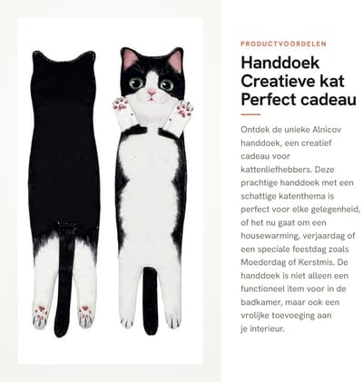 Dailygoods- Handdoek Creatieve Kat - Badhanddoek - Cadeau voor Kattenliefhebbers - 60x15 cm - 85% Polyester - 15% Nylon - Uniek en Leuk