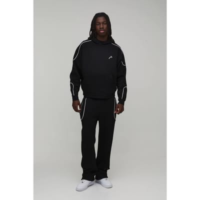 Oversized Boxy Hoodie met Pijpdetails & Baggy Joggingpak | Black | Size XS