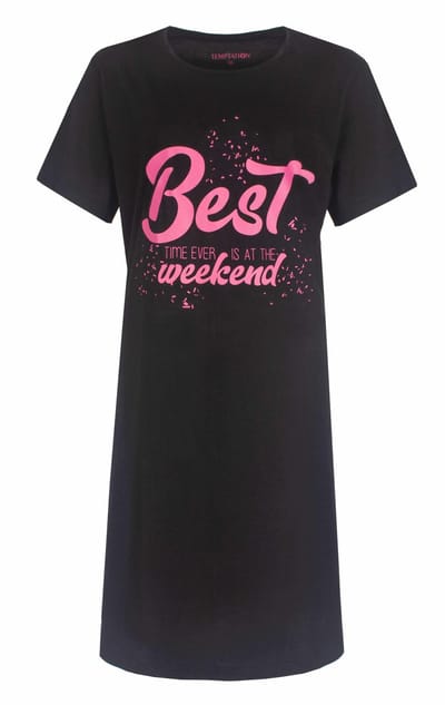 Temptation Dames Nachthemd - Big Shirt - Korte Mouw - Zwart - Maat S