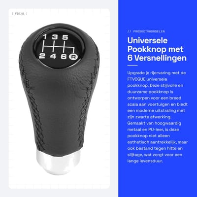 Dailygoods- Versnellingspook Hoes - Pookknop Universeel - 6 Versnellingen - Hoogwaardige PU Leer - Inclusief 3 Slangen - Eenvoudige Installatie - Versnellingsknop