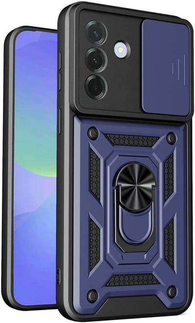 MobyDefend Hoesje - Geschikt voor Samsung Galaxy A57 - Pantsercase Met Draaibare Ring - Blauw