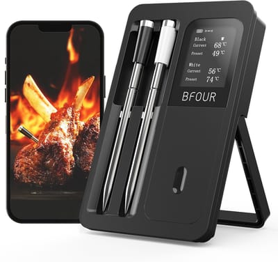 SnelShoppen - Draadloze vleesthermometer met 2 sondes, Bluetooth grillthermometer met Smart Base, LCD-display, app-bediening, digitale braadthermomete