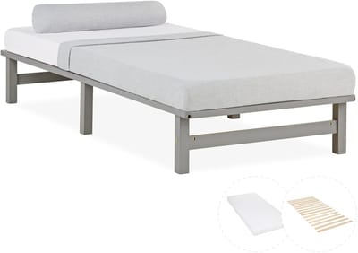 Homestyle4u Palletbed - 90x200 cm - Houten bed - met matras - Grijs