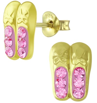 Joy|S - Zilveren ballerina schoentjes oorbellen - kristal roze - gold plated