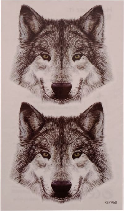 Plaktatoeage - Neptattoo - Wolven Kop - Zwart/Grijs/Groen - 9x8cm
