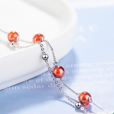 925 Sterling Zilver Armband Mode Rode Granaat Steen Dubbellaags Kralen Ketting Geschakeld Voor Vrouwen Bedel Armband Sieraden Cadeau white