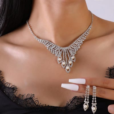 Ensemble Bijoux 3 Pièces Tendance pour Femme Chaîne à Griffes Cuivre Boucles d'Oreilles Cône Perle Collier Ensemble Bijoux Mariage Banquet Fête Cadeau de Vacances brown