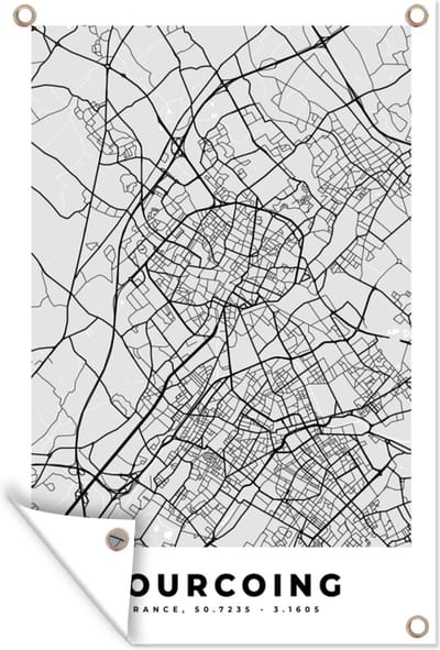 Muurdecoratie Plattegrond - Kaart - Stadskaart - Frankrijk - Tourcoing - 120x180 cm - Tuinposter - Tuindoek