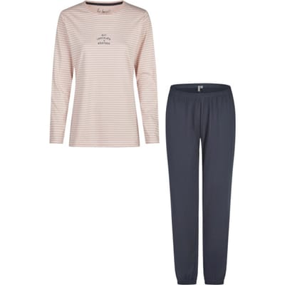 By Louise Dames Pyjama Set Lang Katoen Roze/Donkerblauw Gestreept - Maat S