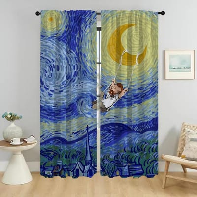 Van Gogh Gordijnen Kinderkamer Moderne Woonkamer Gordijnen 2 Stuks Raamgordijn Scheidingswand Halloween Decoratie Shades Keuken W50xH70cmx2pcs-CL