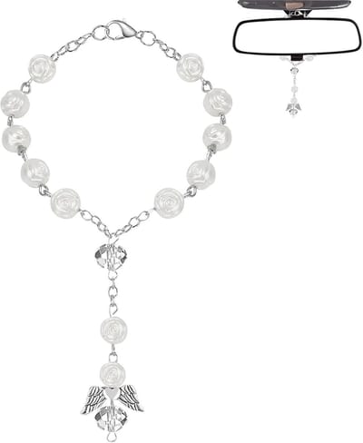 Rosary - Guardian Angel - Car Mirror Pendant - Guardian Angel Gift - Car Decoration Interior - Lucky Charm Car - Car Accessories