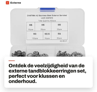 Dailygoods- Tandblokkeerringen 300 Stuks - Externe Afdichtingen - M2,5/M3/M4/M5/M6/M8 - Roestvrij Staal - Voor Huishoudelijke Apparaten - Moeren