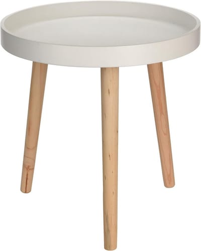 Houten bijzettafel - Ronde tafel - Meubels inrichten - Massief houten frame - 40 x 39 cm - Wit