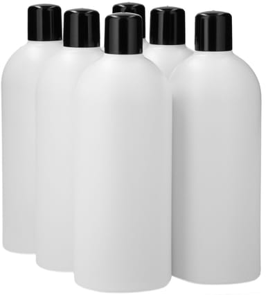 6 x 500 ml ronde fles HDPE wit + Schroefdop zwart - BPA Vrij - Niet Breekbaar - Plastic Flesjes Navulbaar - Met Dop - Lege Flessen - 6 stuks