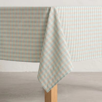 GAMUSI Vlekbestendig Tafelkleed NOVY – Vichyruit – Linnen Look – 140x200 cm – Zeewater