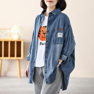 Veste Chemise en Denim Ample Grande Taille pour Femmes Vêtements de Printemps Manteau Veste S