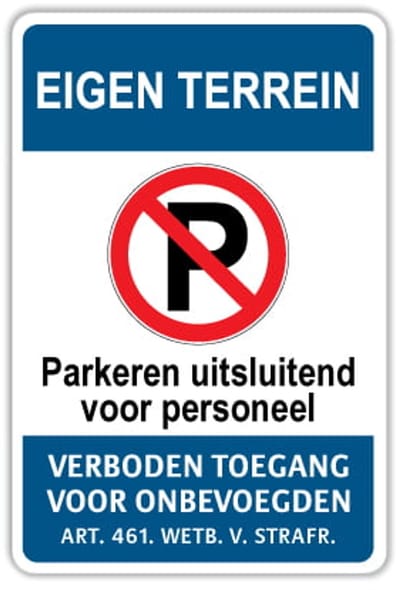 Eigen Terrein bord - Personeel - Weerbestendig Aluminium - 30x45 cm - Bevestiging: Zonder bevestiging (alleen het bord)