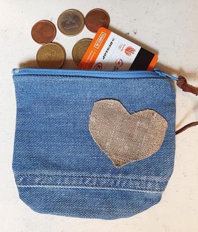 Toetie & Zo Handgemaakt Tasje, Portemonnee, OV hoesje, Pouch, Mapje, Beurs, Jeans, spijkerstof, denim, 13x12