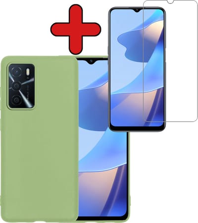 Hoesje - Met Screenprotector - Geschikt voor OPPO A16 - Sterk & Shockproof - Telefoon Hoes - Back Cover - Siliconen Case - Telefoonhoes - Groen
