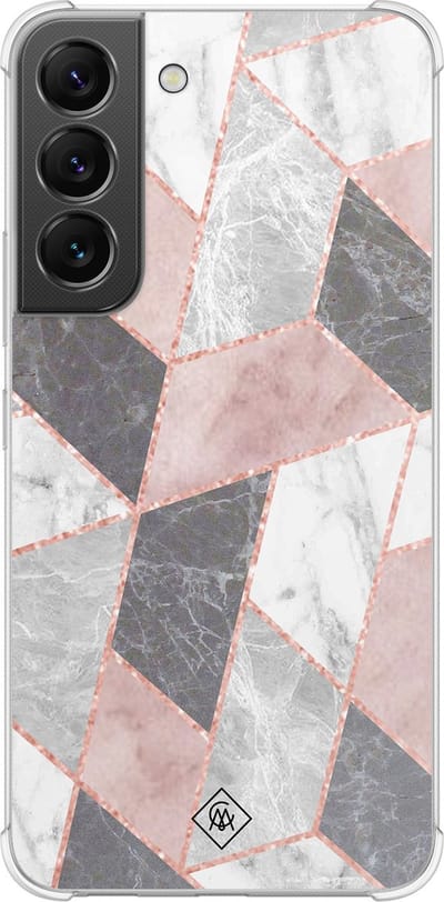 Casimoda® hoesje - Geschikt voor Samsung Galaxy S22 - Stone grid marmer / Abstract marble - Shockproof case - Extra sterk - TPU/polycarbonaat - Roze, Transparant