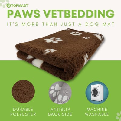 Vetbed Paws - Antislip Hondenmat - 150 x 100 cm - Bruin met Witte Pootjes - Benchmat - Hondenkleed - Voor Honden - Machine Wasbaar