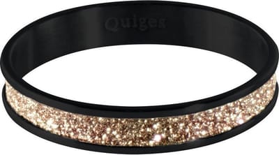 Quiges Stapelring Dames - Vulring Bruin Glitter - RVS Zwart - Maat 19 - Hoogte 4mm