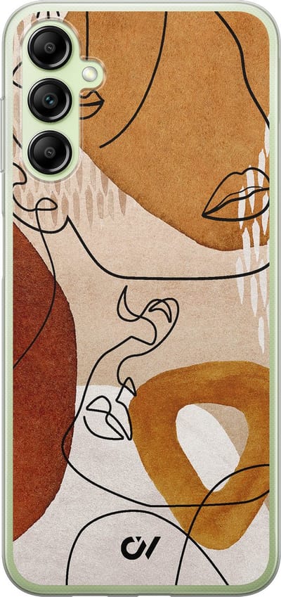 Hoesje geschikt voor Samsung Galaxy A14 5G hoesje - Abstract Shape Faces - - Bruin - - Casevibes