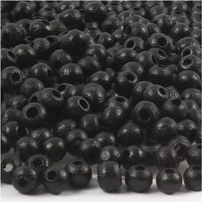 Houten Kralen, d 5 mm, gatgrootte 1,5 mm, ca. 150 stuk, zwart, 6 gr