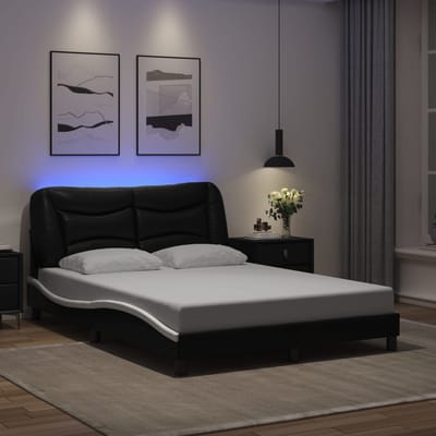 vidaXL - Bedframe - met - LED - zonder - matras - "Hvar" - zwart - en - wit - 140x190 - cm