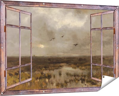 Gards Tuinposter Doorkijk Het Moeras - Anton Mauve - 150x100 cm - Tuindoek - Tuindecoratie - Wanddecoratie buiten - Tuinschilderij