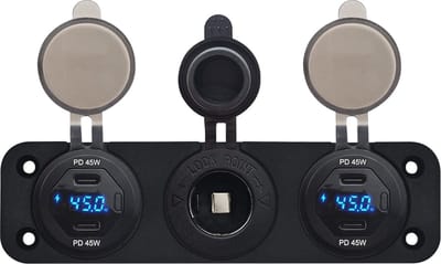 ProRide 12V USB C Autolader 2 Poorten - 45W/QC3.0 - Voltmeter en 12V/24V Sigarettenplug - Drievoudig inbouw