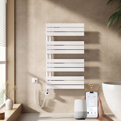 EMKE Elektrische Handdoekradiator - Slimme Bediening - APP Week Timer - 104x60cm - 600W - Glans Wit