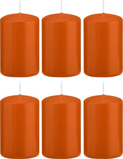 Trend Candles Cilinderkaars/stompkaars - 6x - oranje - 5 x 8 cm - 18 branduren - met brandvertragende folie