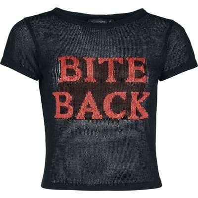 Jawbreaker - Rockabilly T-shirt - Bite Back Slogan Knitted Top - M tot XXL - voor Vrouwen - zwart