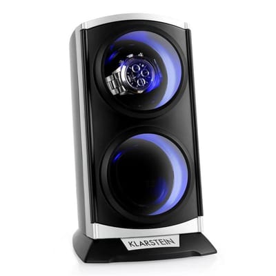 Klarstein Horlogeopwinder St. Gallen Premium - 2 Horloges - 4 Snelheden - Zwart - voor Automatische Horloges - Kijkvenster - Kunststof - Watch Winder Horlogedraaier Horlogekast Uhrenbeweger