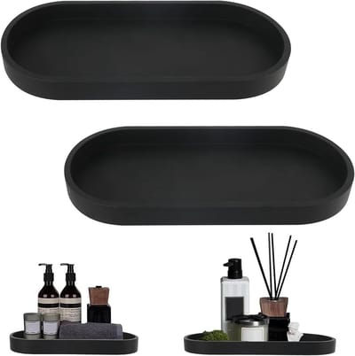 Set van 2 Zwarte Rectangulaire Opbergdozen voor Badkamer en Keukenlade - Perfect voor Organisatie en Ruimtebesparing